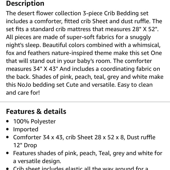 🆕 Little Love by NoJo Desert Flower Fox and Feathers 3 Piece Crib Beddin… - Picture 10 of 13